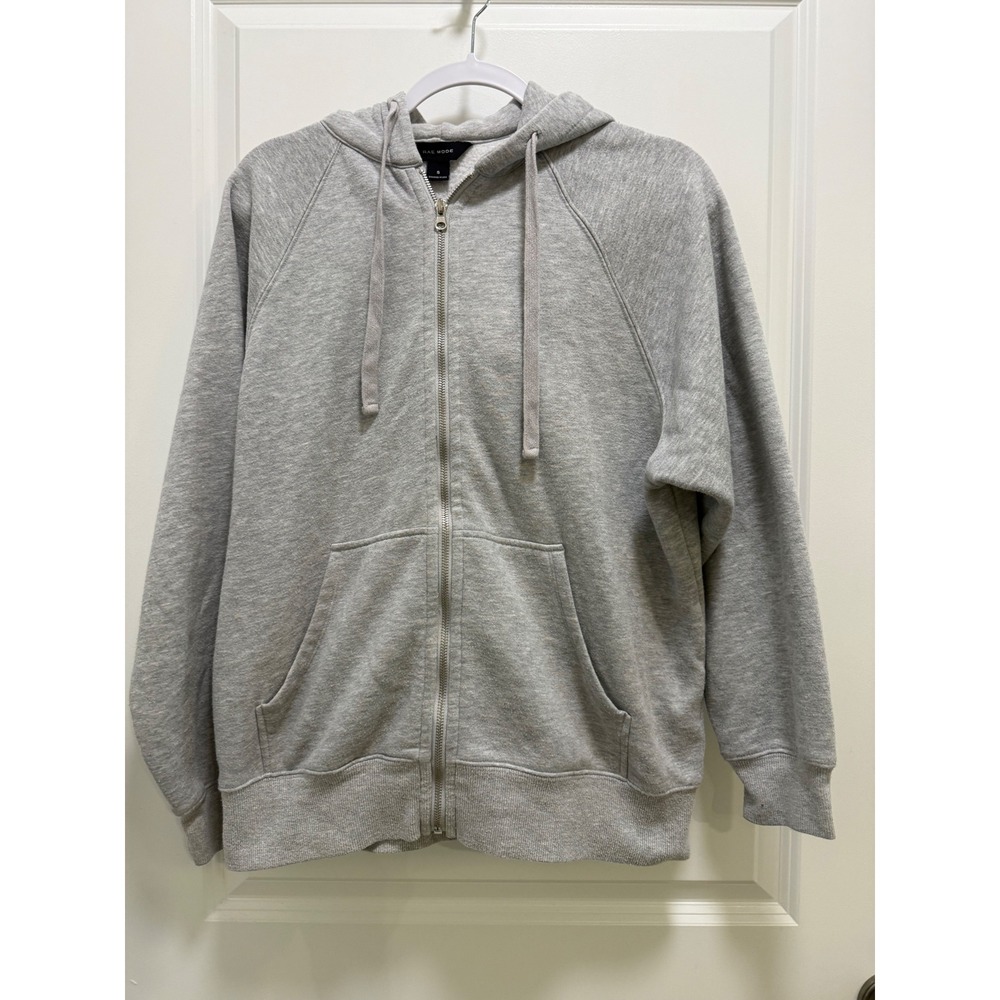 Rae Mode Womens Heather Gray Full Zip Fleece Lined Raglan Hoodie Small